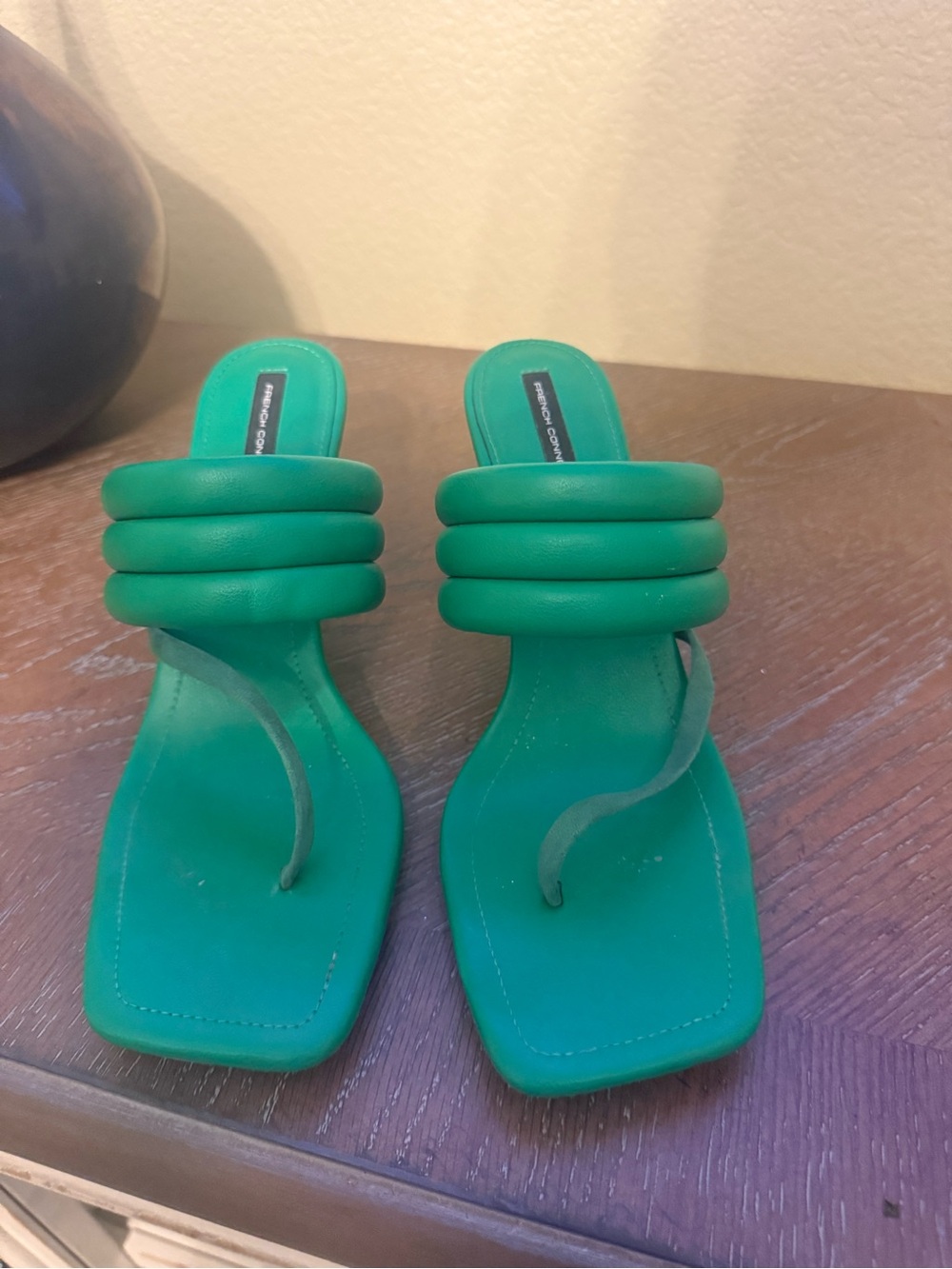 French Connection Emerald Green Triple-Stack Thong Sandals